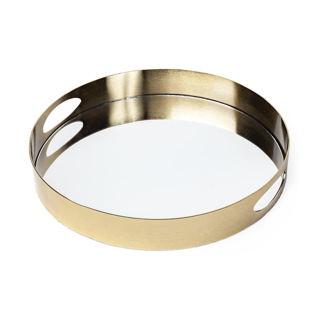 Mercana Serkis 15L x 15W Gold Metal Mirrored Base Round Tray