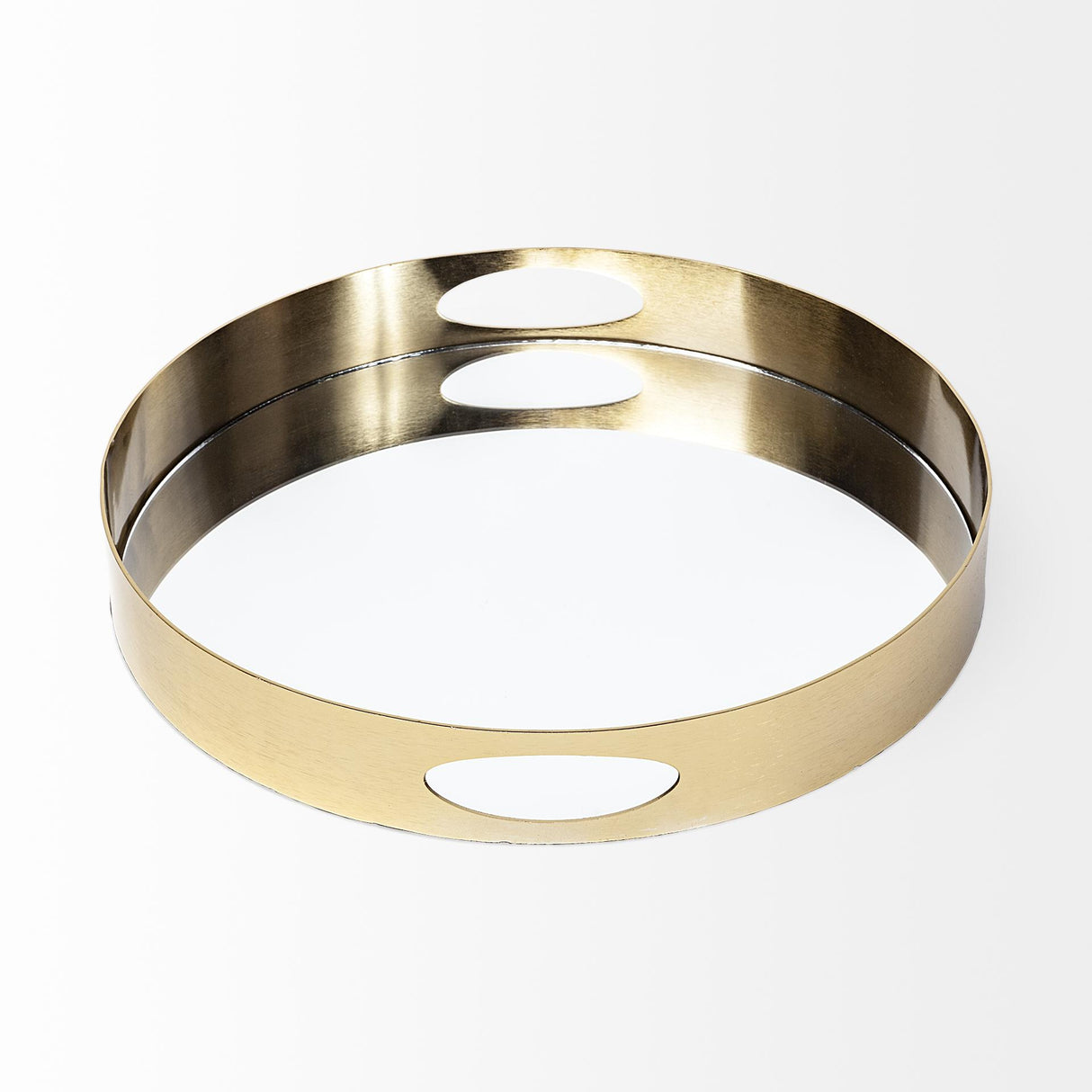 Mercana Serkis 15L x 15W Gold Metal Mirrored Base Round Tray
