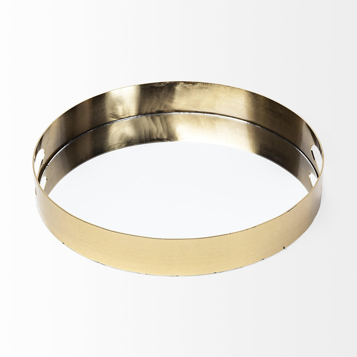 Mercana Serkis 15L x 15W Gold Metal Mirrored Base Round Tray