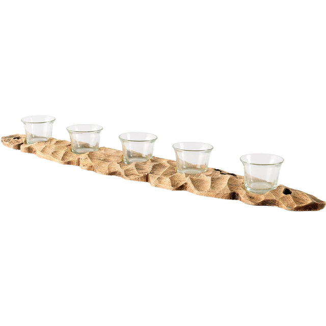 Mercana Yerba Reclaimed Mango Wood Five Tealight Table Candle Holder
