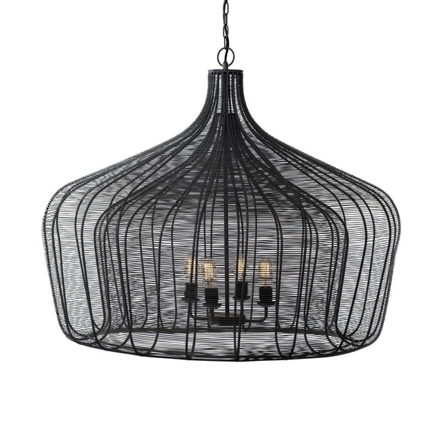 Mercana Camila (40"x31") Black Metal Mesh-Style Four Bulb Chandelier