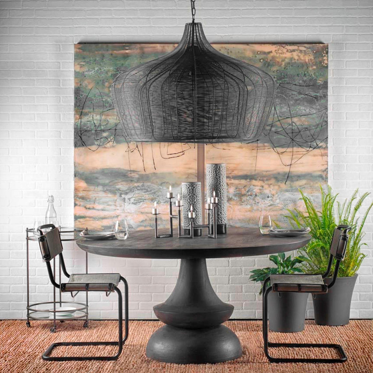 Mercana Camila (40"x31") Black Metal Mesh-Style Four Bulb Chandelier