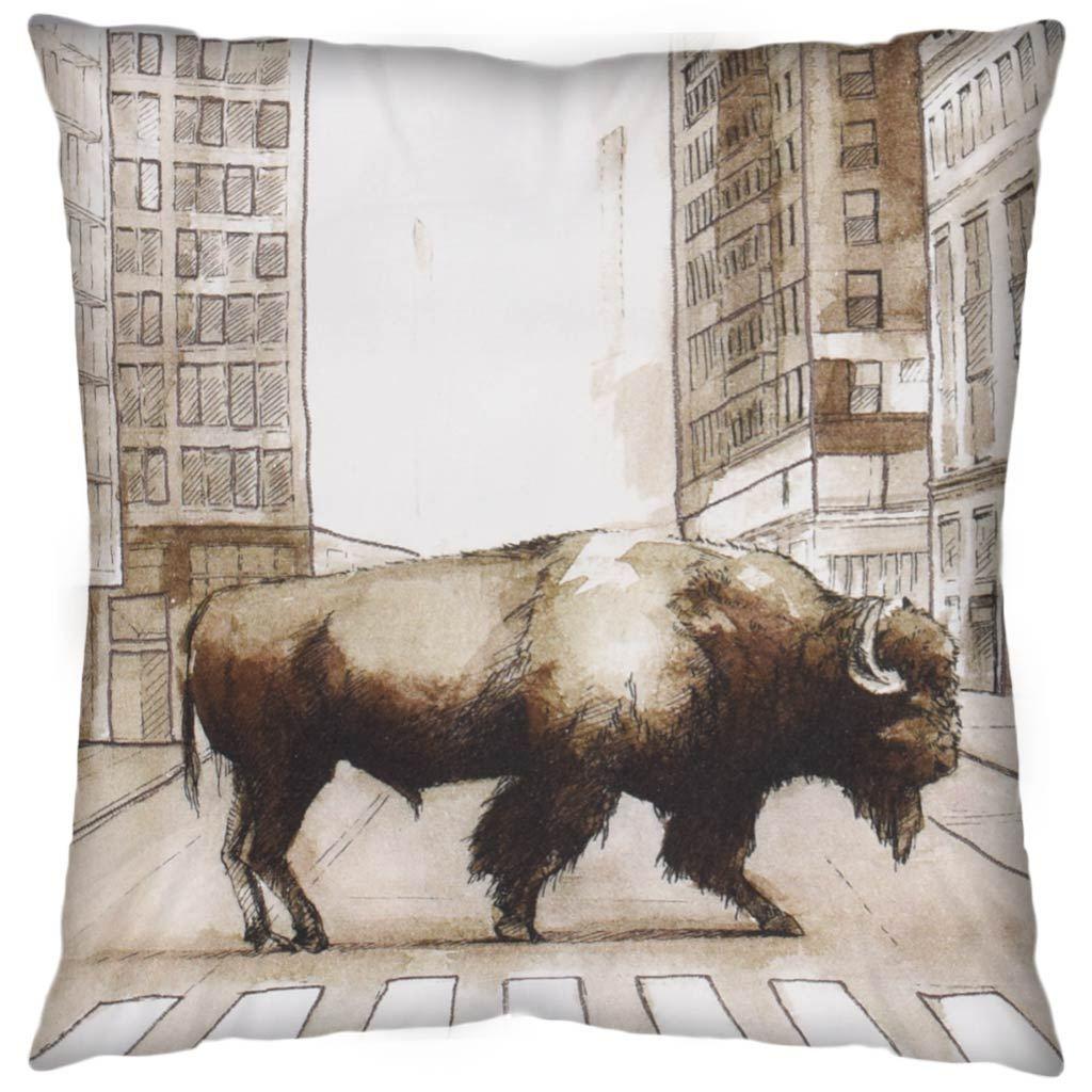 Mercana Northstreet II 18 x 18 Brown Bison City Crossing Decorative Pillow Cover