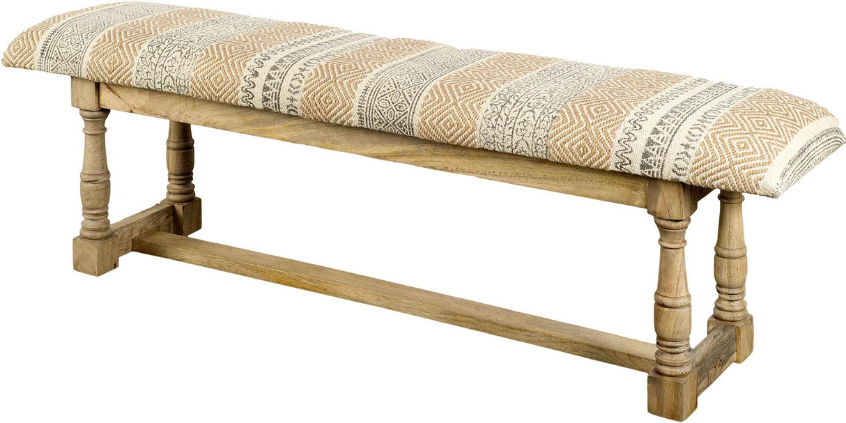 Mercana Greenfield II 59L x 14W Patterned Tan Upholstered Wood Frame Accent Bench