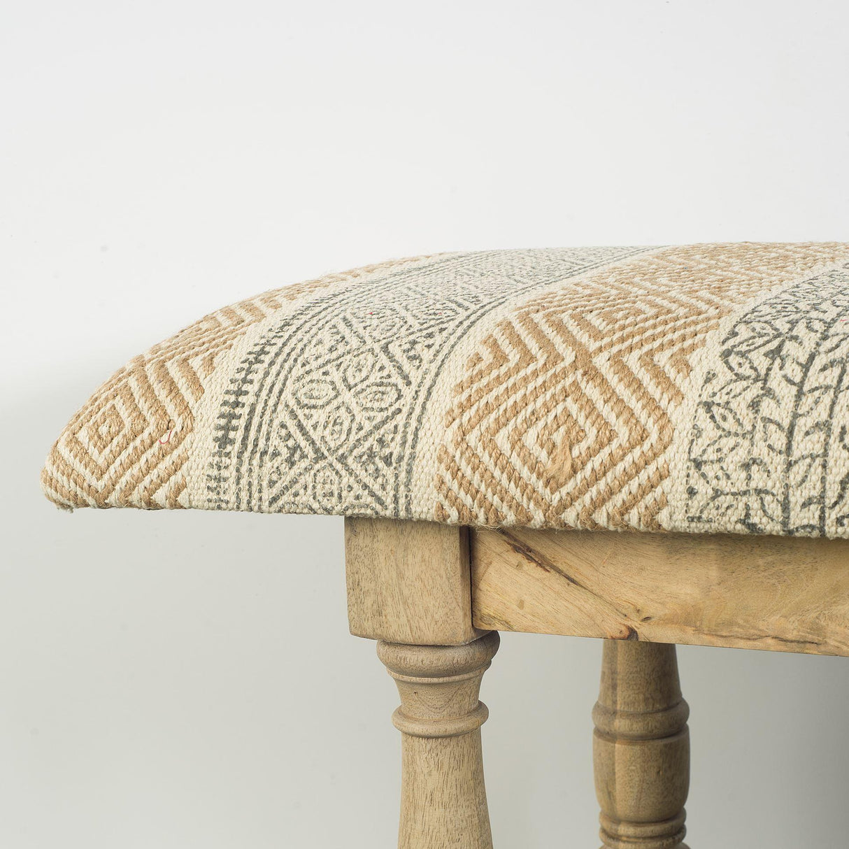 Mercana Greenfield II 59L x 14W Patterned Tan Upholstered Wood Frame Accent Bench