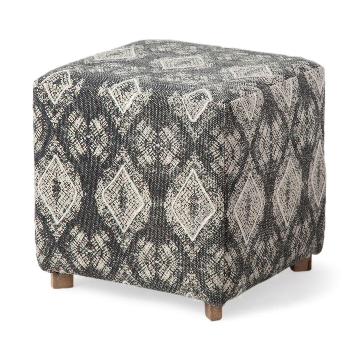 Mercana Pallu 18.75"H Dhurrie Cotton Cover w/Four Wooden Legs Ottoman
