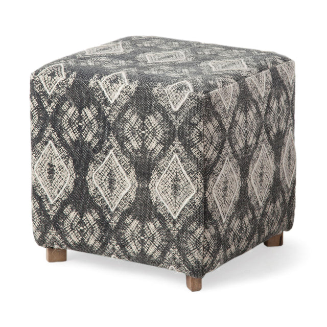 Mercana Pallu 18.75"H Dhurrie Cotton Cover w/Four Wooden Legs Ottoman