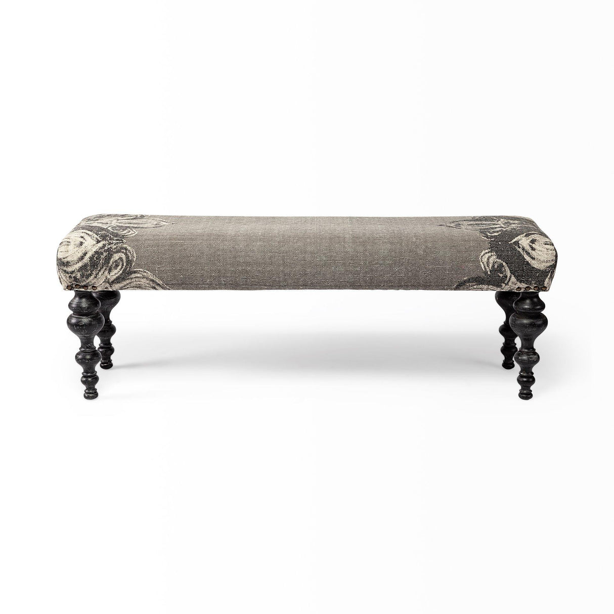 Mercana Alhambra 55L x 14W Upholstered Gray Seat W/Black Wood Legs Accent Bench