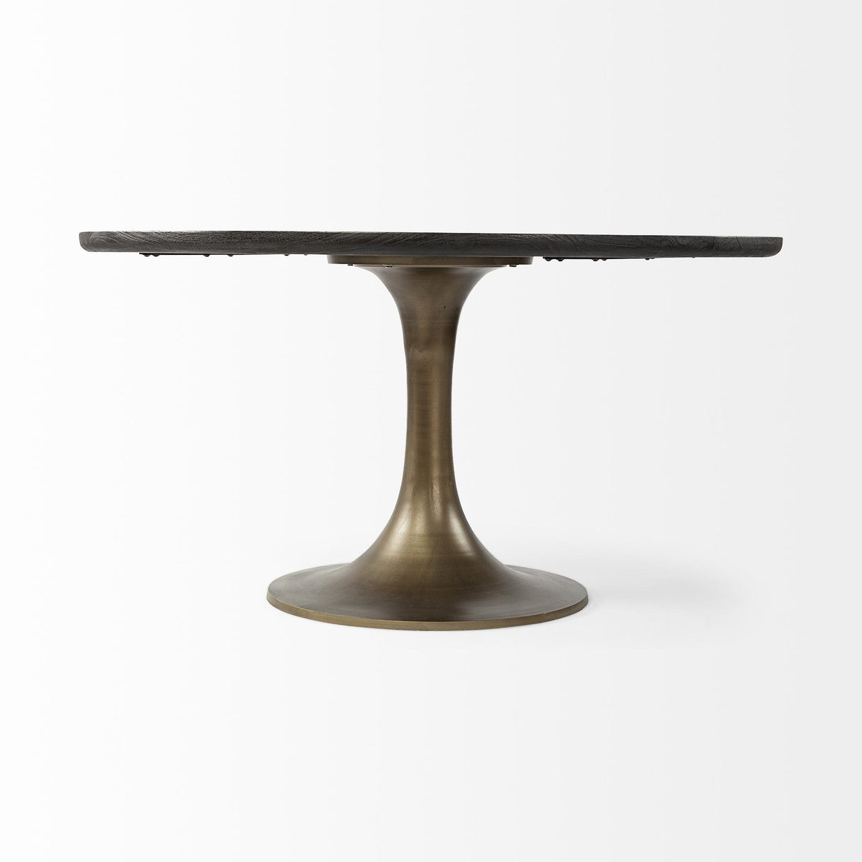 Mercana McLeod II 54 L x 54 W x 28.75 H Round Brown Solid Wood Top Gold Metal Base Dining Table