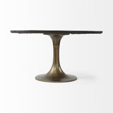 Mercana McLeod II 54 L x 54 W x 28.75 H Round Brown Solid Wood Top Gold Metal Base Dining Table