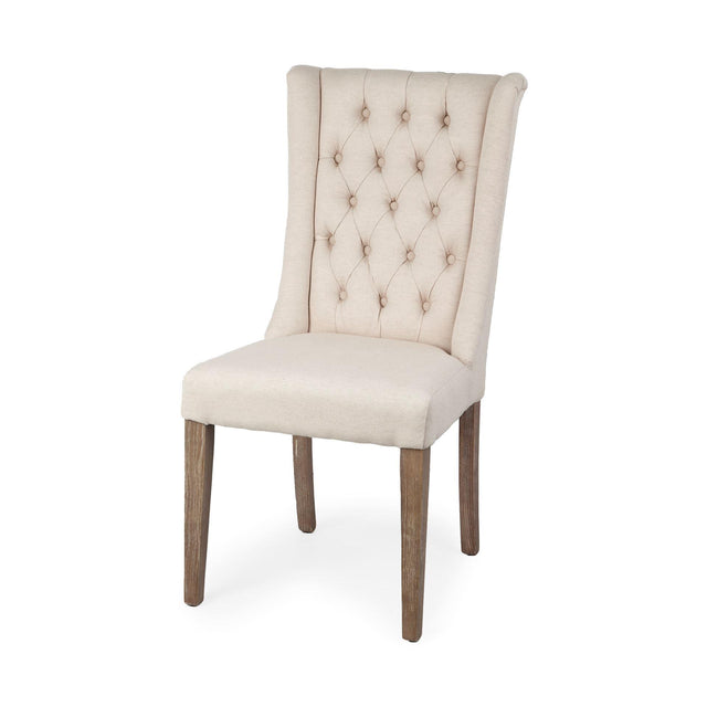 Mercana Mackenzie I Cream Plush Linen Covering Ash Solid Wood Base Dining Chair