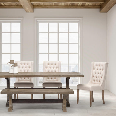 Mercana Mackenzie I Cream Plush Linen Covering Ash Solid Wood Base Dining Chair