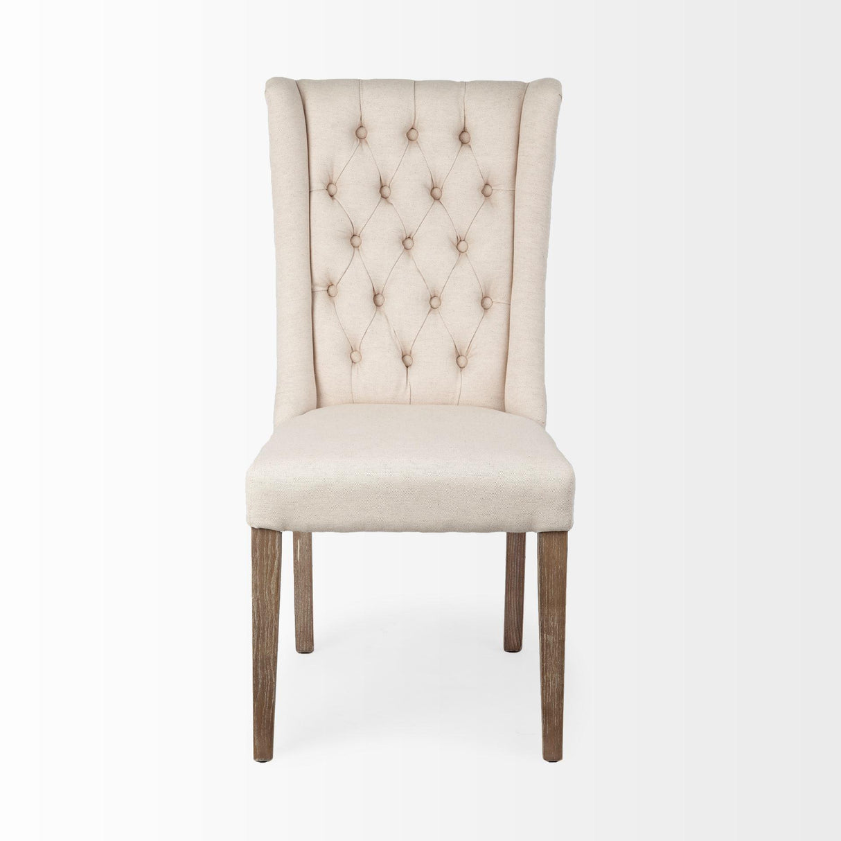 Mercana Mackenzie I Cream Plush Linen Covering Ash Solid Wood Base Dining Chair