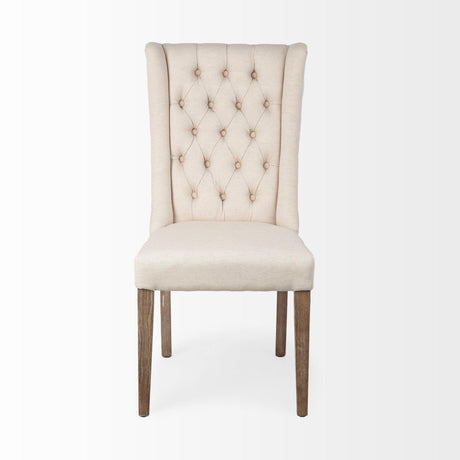 Mercana Mackenzie I Cream Plush Linen Covering Ash Solid Wood Base Dining Chair