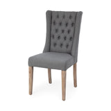 Mercana Mackenzie II Gray Plush Linen Covering Ash Solid Wood Base Dining Chair