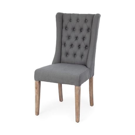 Mercana Mackenzie II Gray Plush Linen Covering Ash Solid Wood Base Dining Chair
