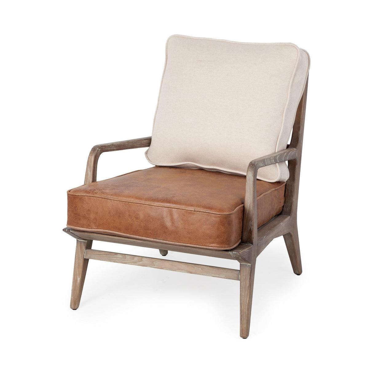 Mercana Harman II Cream Fabric and Brown Leather Seat Accent Chair