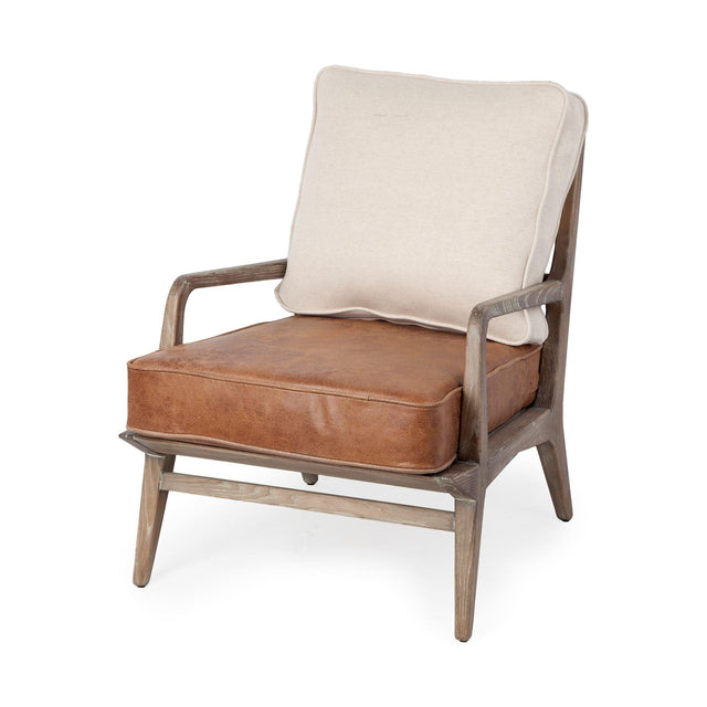 Mercana Harman II Cream Fabric and Brown Leather Seat Accent Chair