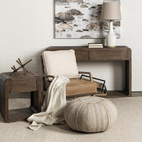 Mercana Harman II Cream Fabric and Brown Leather Seat Accent Chair