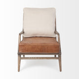Mercana Harman II Cream Fabric and Brown Leather Seat Accent Chair