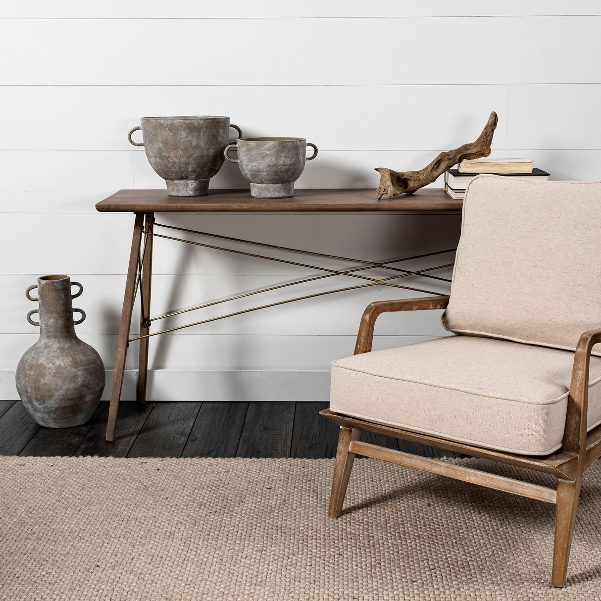 Mercana Harman II Off-White Fabric Seat w/ Wood Frame Accent Chair