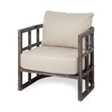 Mercana Skylar I Cream Fabric Covered Cushioned Demi-Lune Wooden Frame Accent Chair
