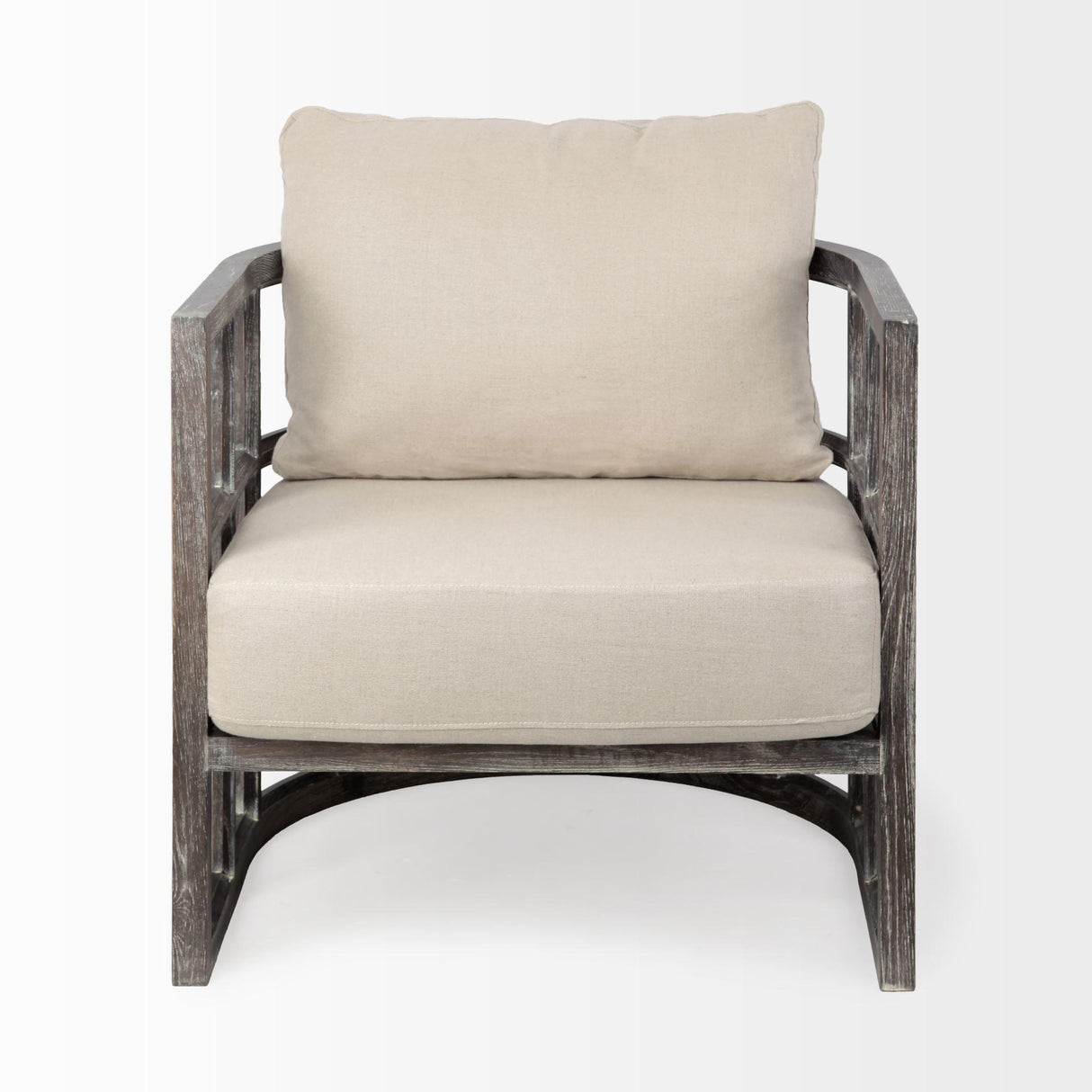 Mercana Skylar I Cream Fabric Covered Cushioned Demi-Lune Wooden Frame Accent Chair