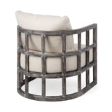 Mercana Skylar I Cream Fabric Covered Cushioned Demi-Lune Wooden Frame Accent Chair