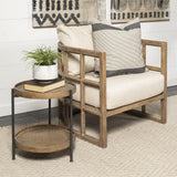 Mercana Skylar II Tan Fabric Covered Cushioned Demi-Lune Wooden Frame Accent Chair