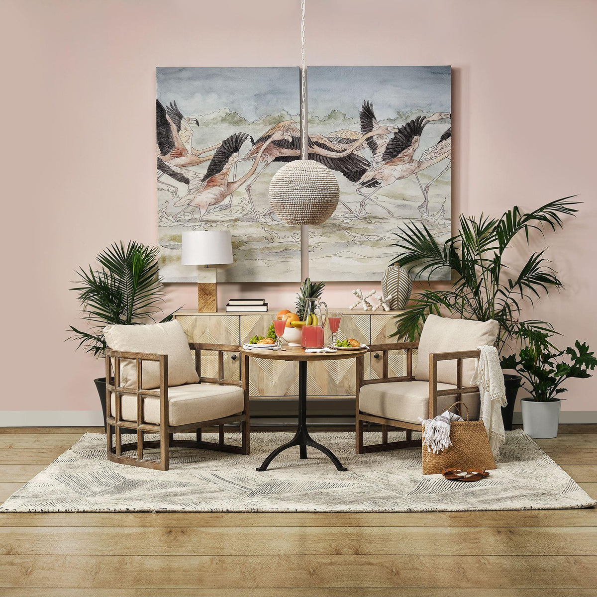 Mercana Skylar II Tan Fabric Covered Cushioned Demi-Lune Wooden Frame Accent Chair