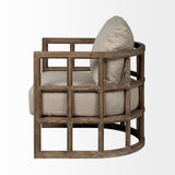 Mercana Skylar II Tan Fabric Covered Cushioned Demi-Lune Wooden Frame Accent Chair