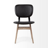 Mercana Haden I Black Faux-Leather Wrap Brown Solid Wood and Iron Base Dining Chair