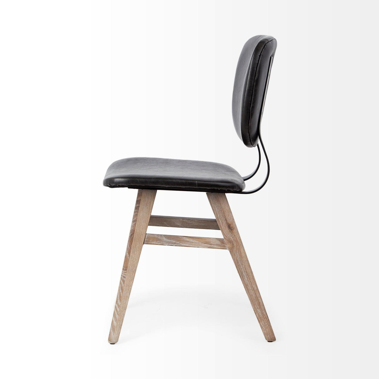 Mercana Haden I Black Faux-Leather Wrap Brown Solid Wood and Iron Base Dining Chair