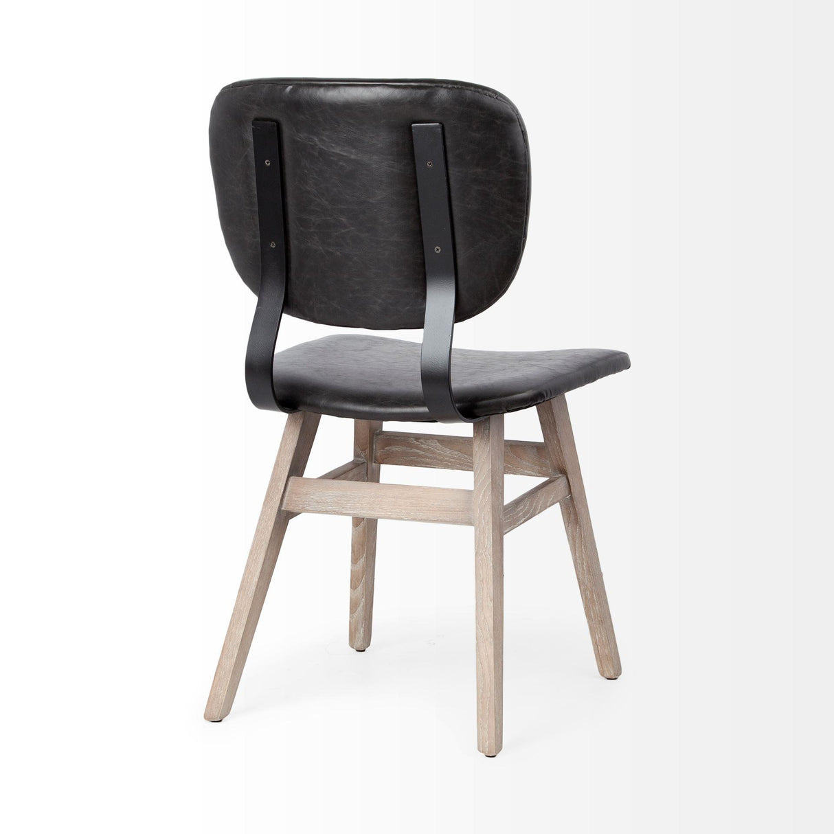 Mercana Haden I Black Faux-Leather Wrap Brown Solid Wood and Iron Base Dining Chair