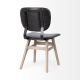 Mercana Haden I Black Faux-Leather Wrap Brown Solid Wood and Iron Base Dining Chair