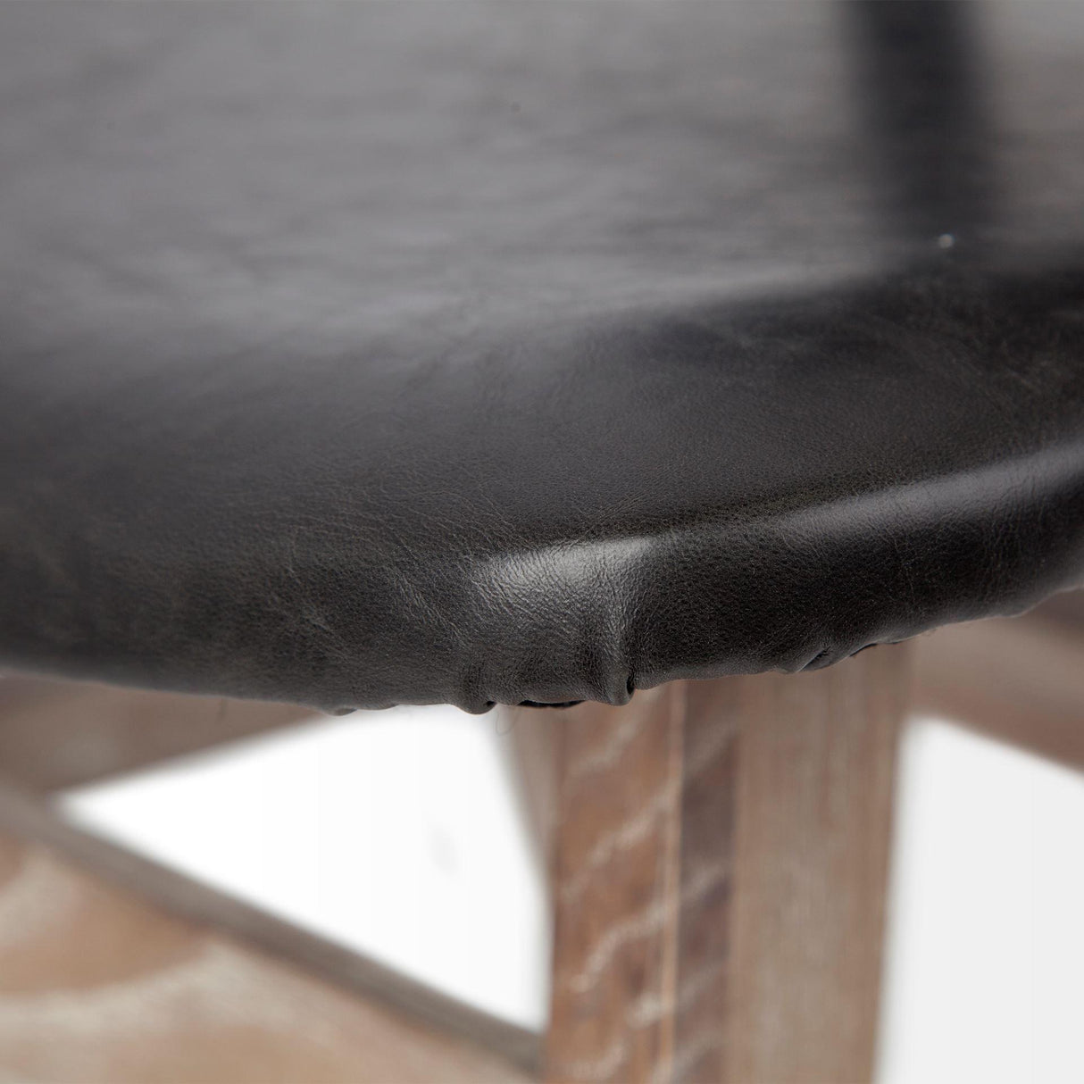 Mercana Haden I Black Faux-Leather Wrap Brown Solid Wood and Iron Base Dining Chair