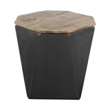 Mercana Esagono Octagonal Black Metal-Clad Reclaimed Wood End/Side Table w/ Storage