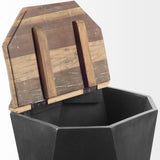 Mercana Esagono Octagonal Black Metal-Clad Reclaimed Wood End/Side Table w/ Storage