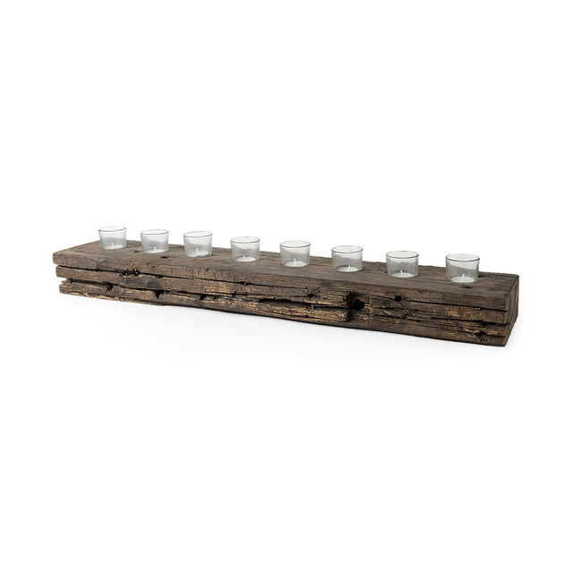 Mercana Lakara Reclaimed Wood Eight Tealight Table Candle Holder