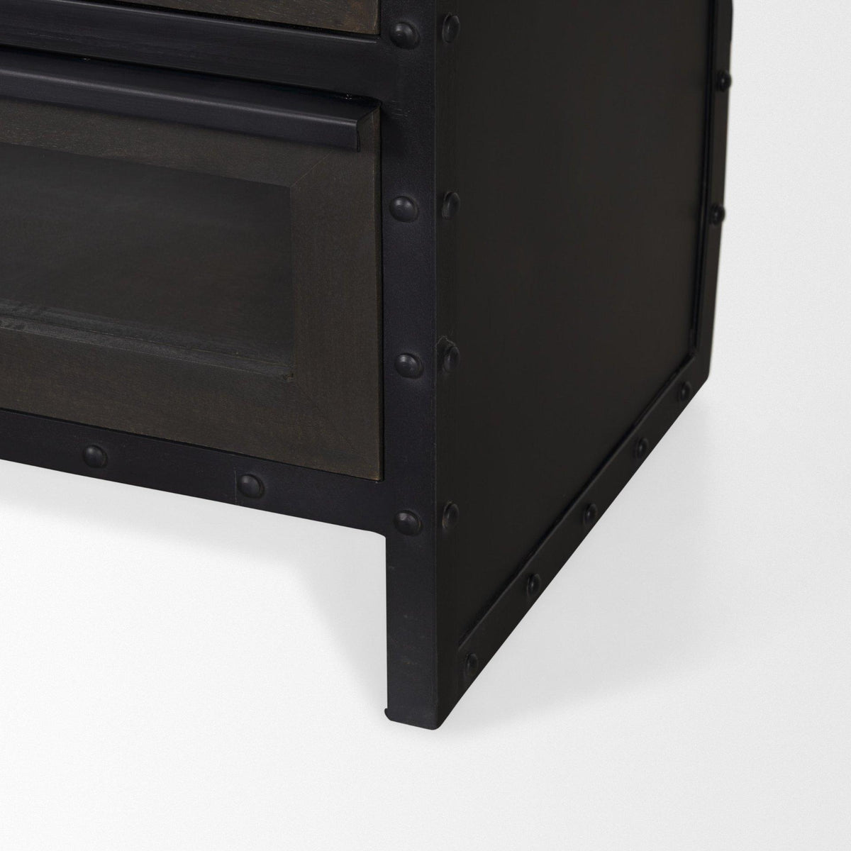 Mercana Gehry I 62.3x16.5 Black Metal Frame w/Wood Accent 4 Cabinet Door Two Drawer Sideboard