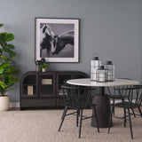 Mercana Gehry I 62.3x16.5 Black Metal Frame w/Wood Accent 4 Cabinet Door Two Drawer Sideboard