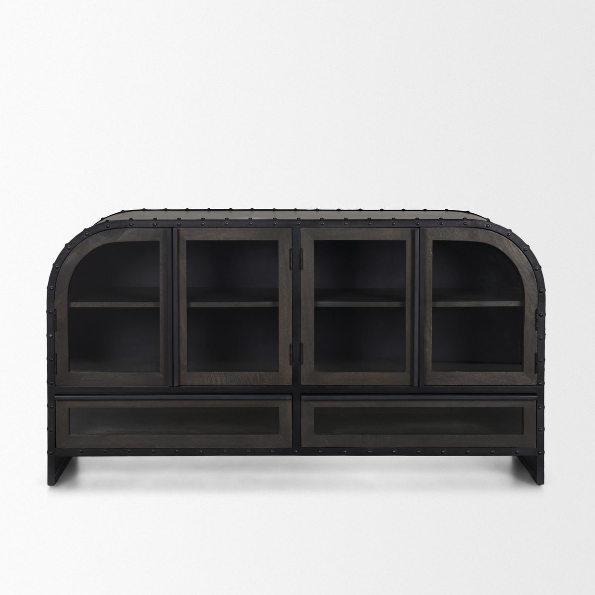 Mercana Gehry I 62.3x16.5 Black Metal Frame w/Wood Accent 4 Cabinet Door Two Drawer Sideboard