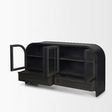 Mercana Gehry I 62.3x16.5 Black Metal Frame w/Wood Accent 4 Cabinet Door Two Drawer Sideboard
