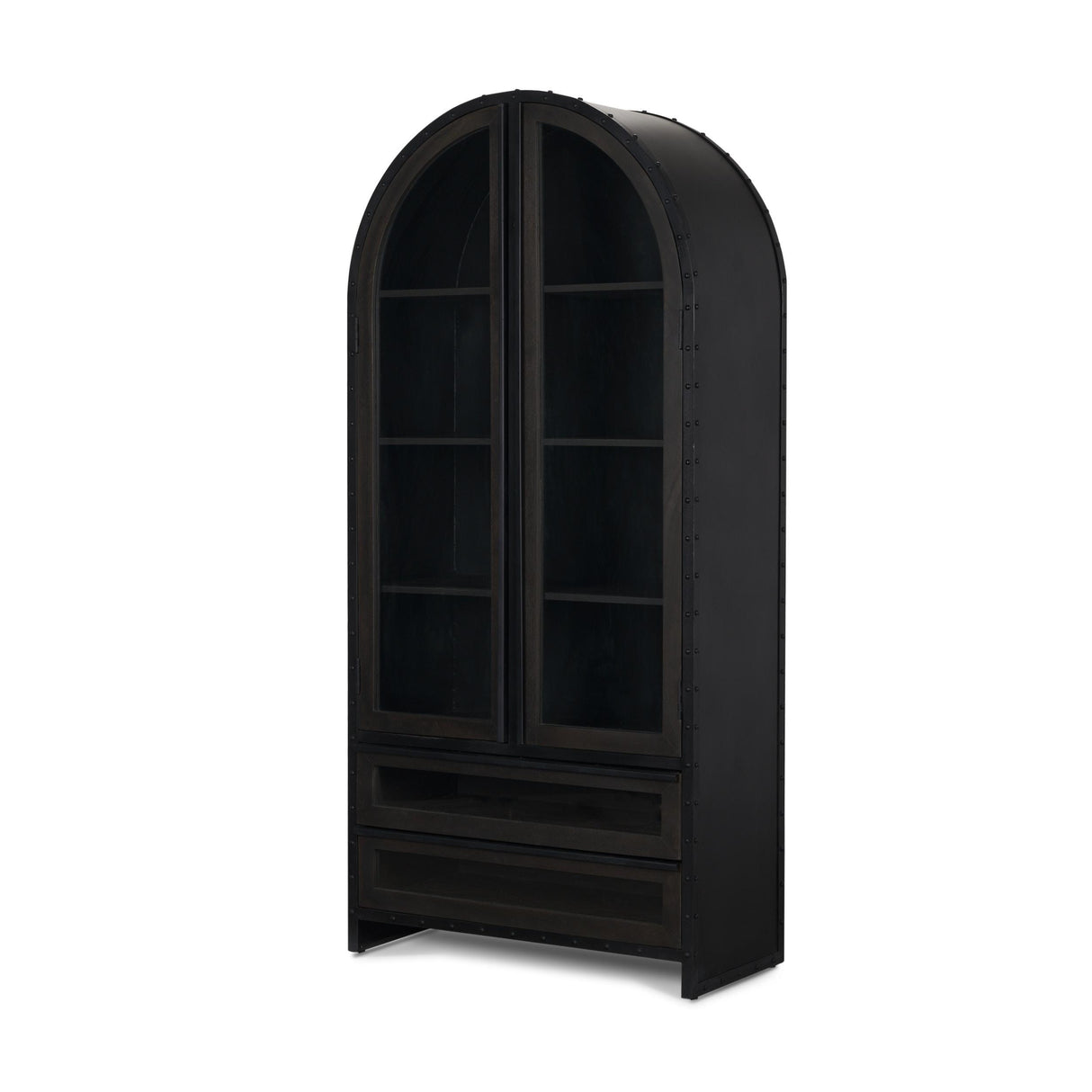 Mercana Gehry 72.3" H Dark Brown Metal Brown Wood and Glass Door Display Cabinet