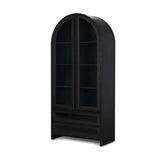 Mercana Gehry 72.3" H Dark Brown Metal Brown Wood and Glass Door Display Cabinet
