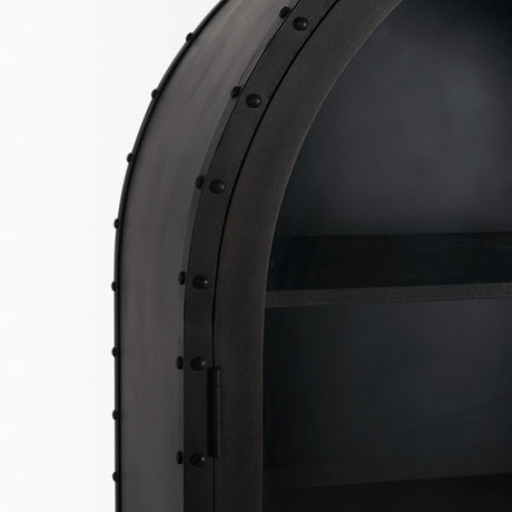 Mercana Gehry 72.3" H Dark Brown Metal Brown Wood and Glass Door Display Cabinet