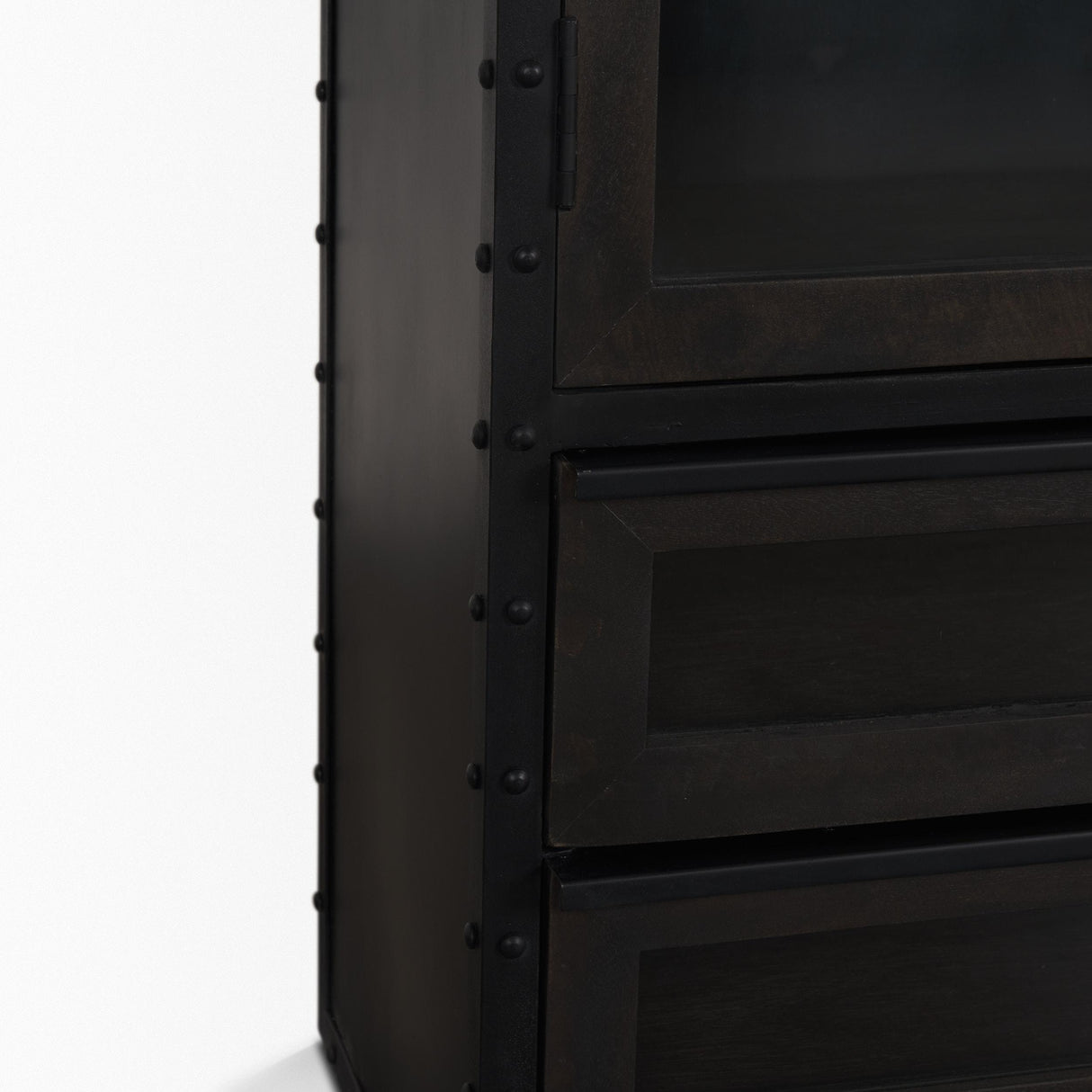 Mercana Gehry 72.3" H Dark Brown Metal Brown Wood and Glass Door Display Cabinet