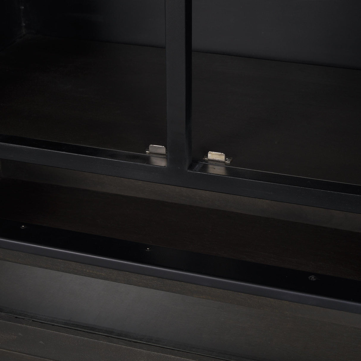 Mercana Gehry 72.3" H Dark Brown Metal Brown Wood and Glass Door Display Cabinet