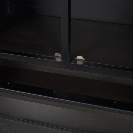 Mercana Gehry 72.3" H Dark Brown Metal Brown Wood and Glass Door Display Cabinet