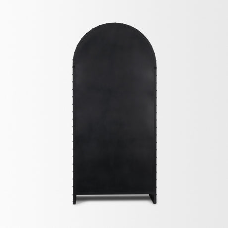 Mercana Gehry 72.3" H Dark Brown Metal Brown Wood and Glass Door Display Cabinet